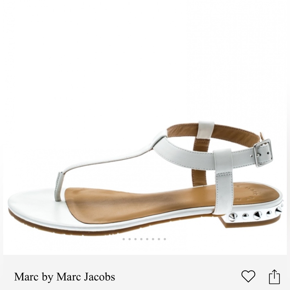 Marc by Marc Jacobs White Leather Avrum Studded Thong Sandals NEW Size 37.5